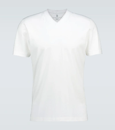 Shop Brunello Cucinelli Cotton V-neck T-shirt In White