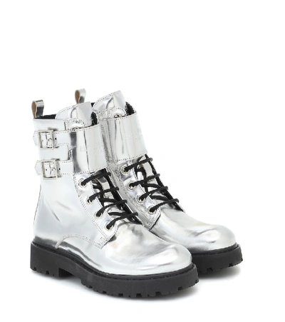 Shop Balmain Metallic Leather Ankle Boots In Silver