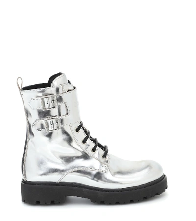 Shop Balmain Metallic Leather Ankle Boots In Silver