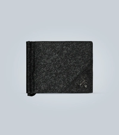 Prada Saffiano Metal Money Clip Wallet In Black