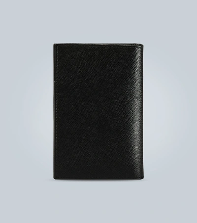 Prada Billfold Leather Wallet With Logo In Black