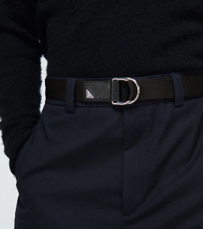 Prada Triangle-logo Woven Belt In Black