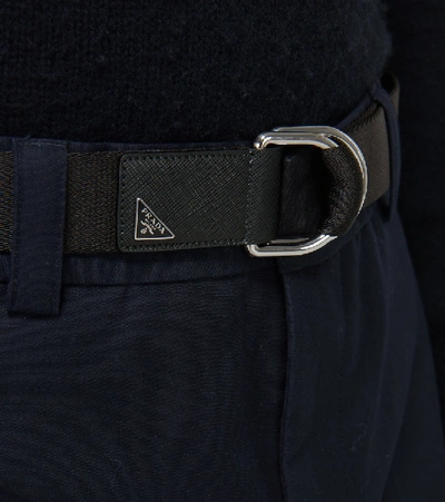 Prada Triangle-logo Woven Belt In Black