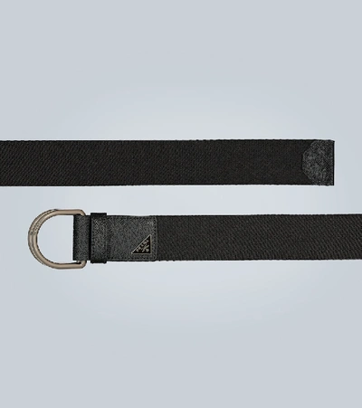 Prada Triangle-logo Woven Belt In Black