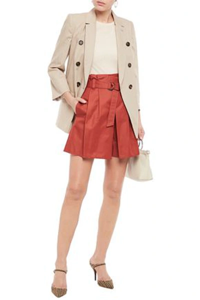 Shop Brunello Cucinelli Pleated Cotton And Ramie-blend Twill Shorts In Brick