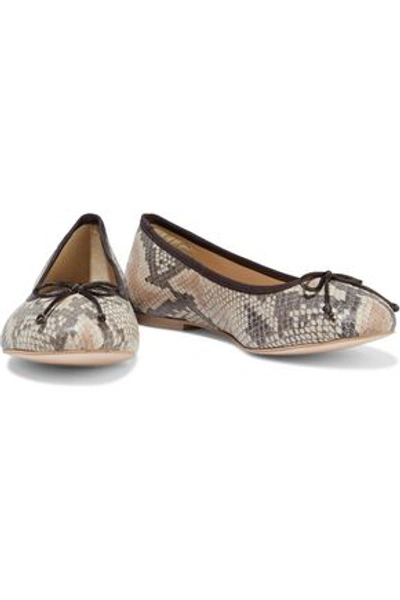 Shop French Sole Lola Bow-embellished Snake-effect Leather Ballet Flats In Animal Print