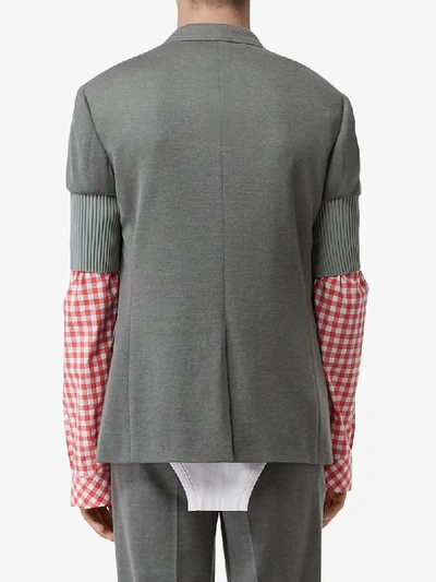 Shop Burberry Slim-fit Panelled-sleeve Blazer In Grey
