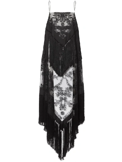 Shop Burberry Fringed Embroidered Scarf-dress In Black