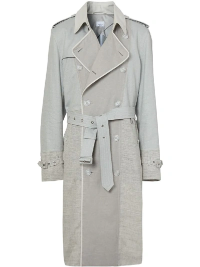 Shop Burberry Panelled Trench Coat In Grey