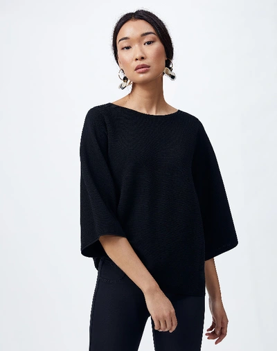 Shop Lafayette 148 Plus-size Cotton Crepe Bateau Neck Sweater In Black