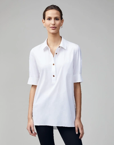 Shop Lafayette 148 Plus-size Italian Stretch Cotton Boyes Shirt In White