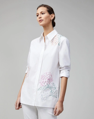 Shop Lafayette 148 Plus-size Embroidered Crisp Cotton Poplin Greyson Blouse In White