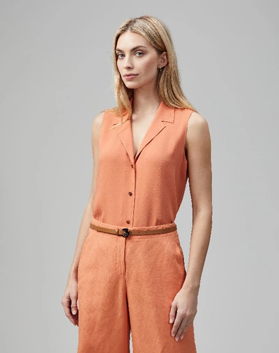 Shop Lafayette 148 Silk Double Georgette Meyers Blouse In Orange