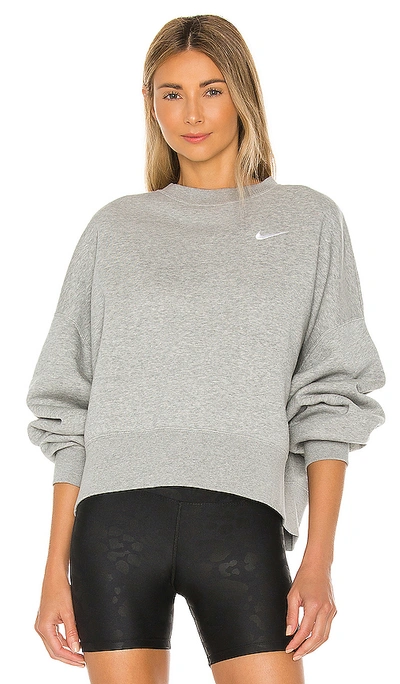 Shop Nike Nsw Crew Fleece Trend Sweatshirt In Dark Grey Heather & White