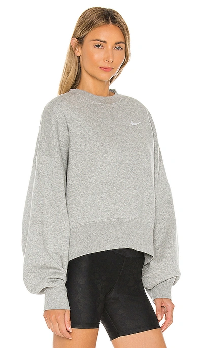 Shop Nike Nsw Crew Fleece Trend Sweatshirt In Dark Grey Heather & White