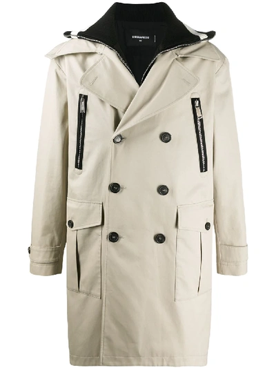 Shop Dsquared2 Double-breasted Trench Coat In Neutrals