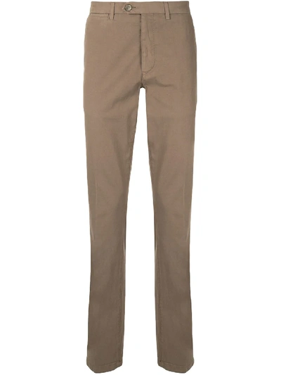 Shop Corneliani Plain Straight-leg Chinos  In Brown