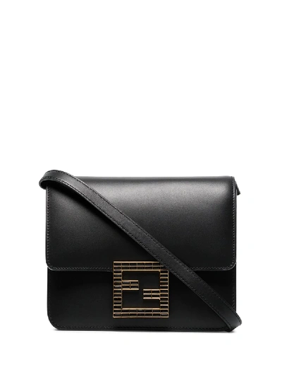Shop Fendi Fab Leather Shoulder Bag In Black