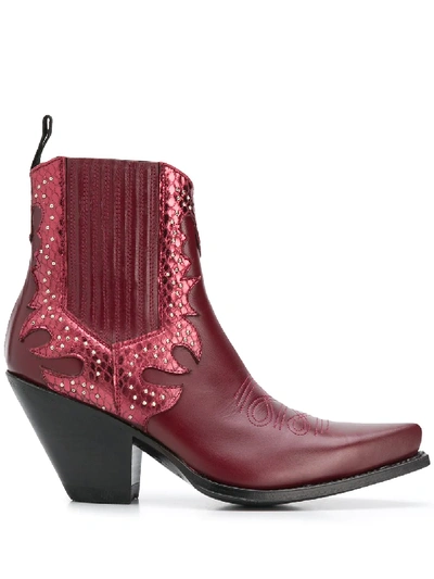 Paul Warmer X Sendra Stud-embellished Ankle Boots In Red