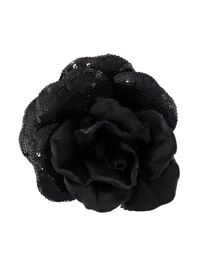 Shop Saint Laurent Sequin-embellished Rose Brooch In Black