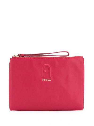 Shop Furla Logo Embossed Clutch Bag In Red