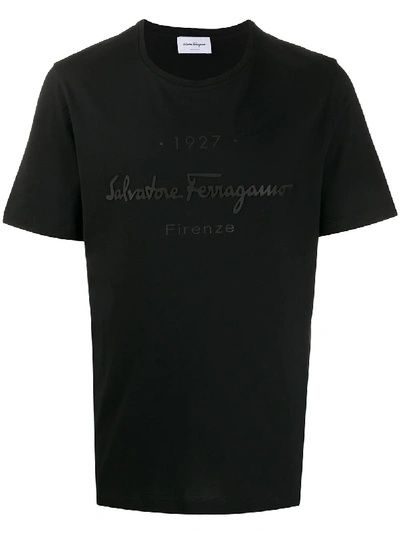 Shop Ferragamo Logo-print Cotton T-shirt In Black