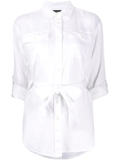 Shop Polo Ralph Lauren Long Sleeve Belted Shirt In White