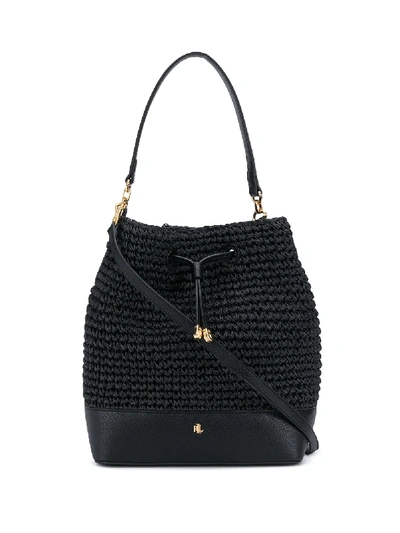 Shop Lauren Ralph Lauren Debby Straw Bucket Bag In Black