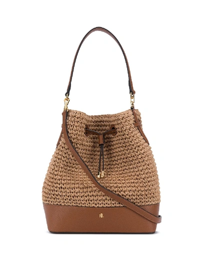 Shop Lauren Ralph Lauren Debby Straw Bucket Bag In Brown