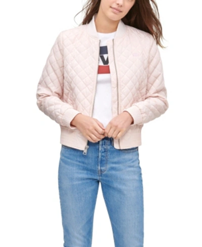 Shop Levi's Diamond Quilted Casual Bomber Jacket In Peach Blush
