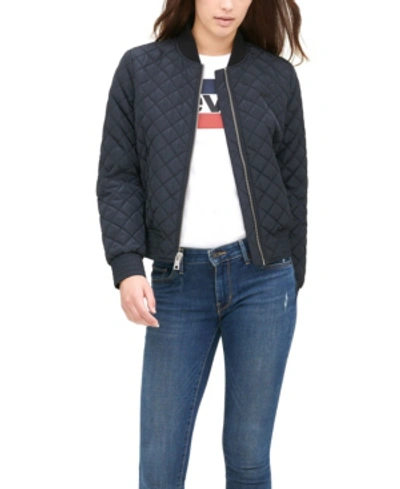 Shop Levi's Diamond Quilted Casual Bomber Jacket In Black