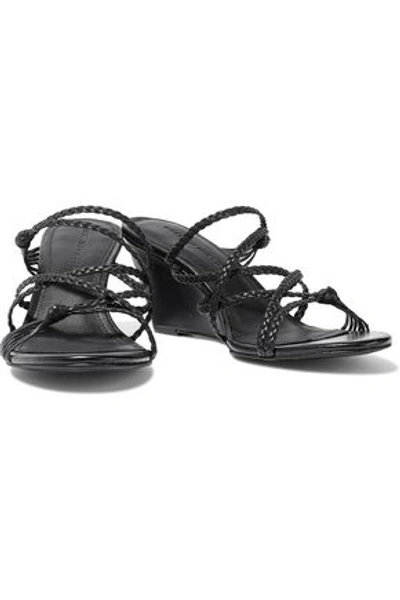 Shop Sigerson Morrison Maddie Knotted Braided Leather Wedge Sandals In Black