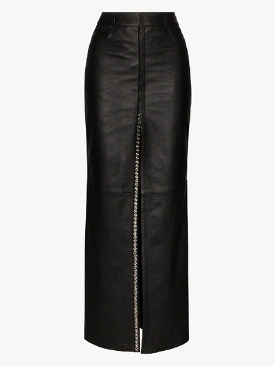 Shop Saint Laurent Embellished Leather Maxi Skirt In Black