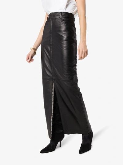 Shop Saint Laurent Embellished Leather Maxi Skirt In Black