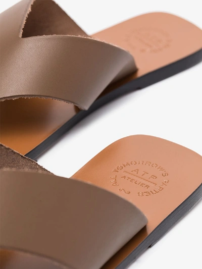 Shop Atp Atelier Khaki Merine Leather Sandals In Brown