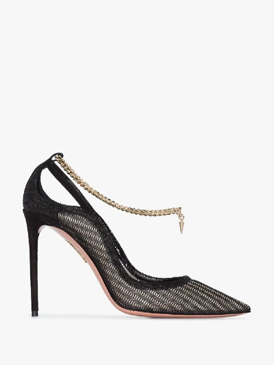 Shop Aquazzura Black Bond Girl 105 Mesh Pumps