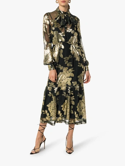 Shop Saint Laurent Floral Brocade Sheer Dress - Women's - Polyester/silk In Black