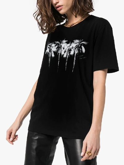 Shop Saint Laurent Palm Tree Printed T-shirt In Black