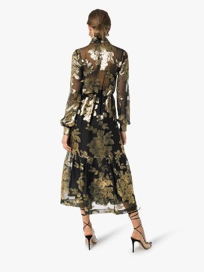 Shop Saint Laurent Floral Brocade Sheer Dress - Women's - Polyester/silk In Black
