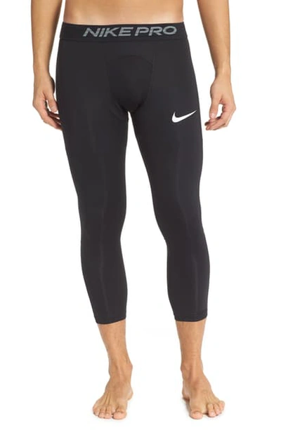 Shop Nike Pro Three-quarter Training Tights In Black/ White