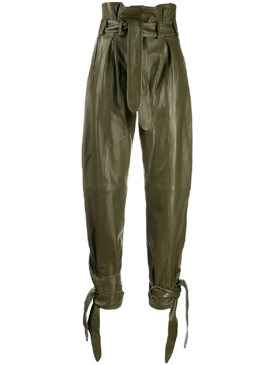 Shop Attico High Waisted Knot Detail Trousers In Green
