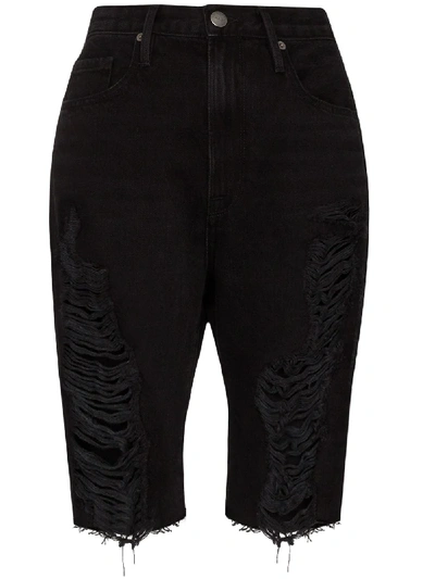 Shop Frame Le Vintage Distressed-effect Bermuda Shorts In Black