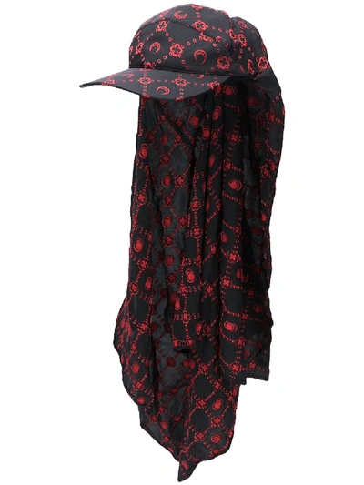 Shop Marine Serre Printed Silk-drape Cap In Black