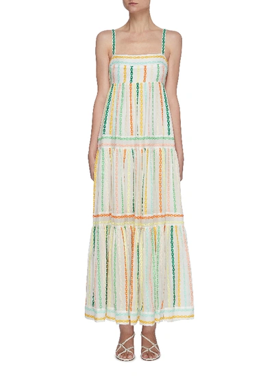 Shop Zimmermann Amelie' Embroidered Tiered Sundress In Multi-colour