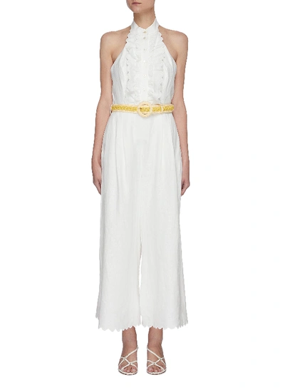 Shop Zimmermann Amelie' Scalloped Frill Belted Jumpsuit In White