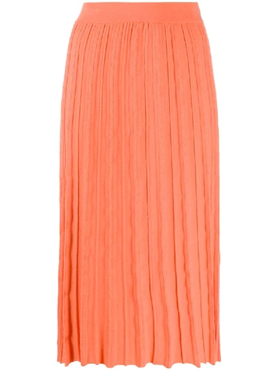 Shop Kenzo Pleated Midi Skirt In Orange