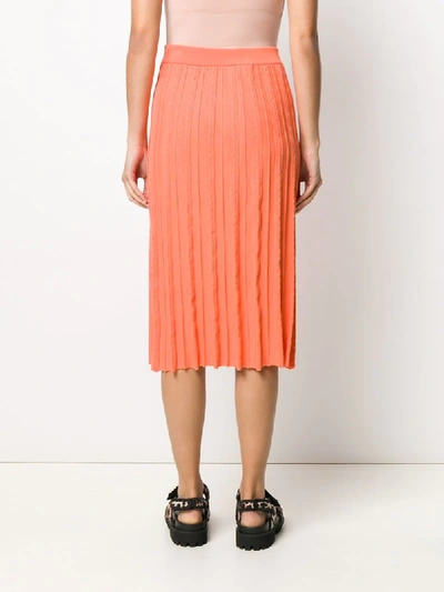 Shop Kenzo Pleated Midi Skirt In Orange