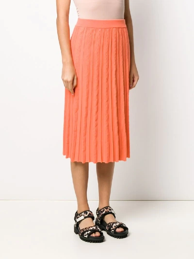 Shop Kenzo Pleated Midi Skirt In Orange