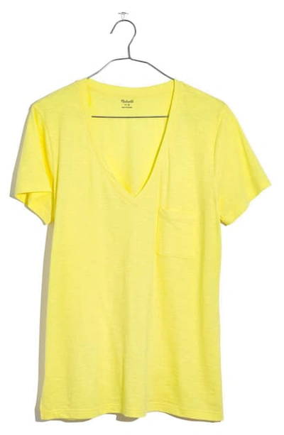 Shop Madewell Whisper Cotton V-neck Pocket Tee In Pale Citron