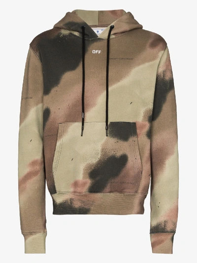 Shop Off-white Camouflage Stencil Print Cotton Hoodie In Green